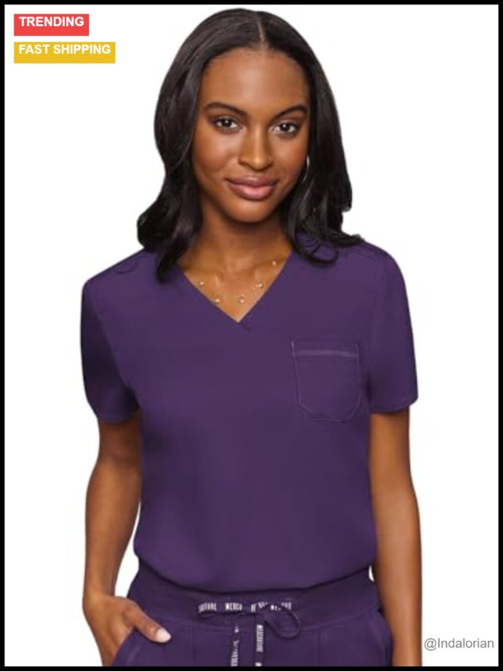 V-Neck Scrub Top with Chest Pocket & Bungee Loop Tailored Fit